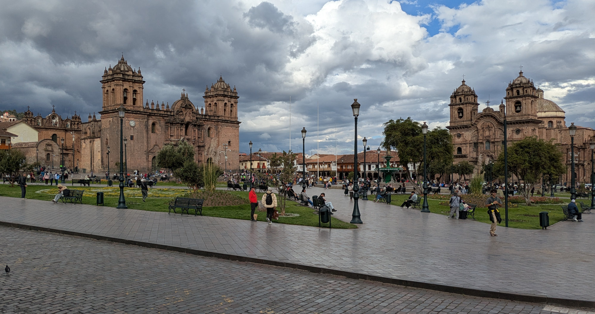 Historic square in Cusco with two cathedrals